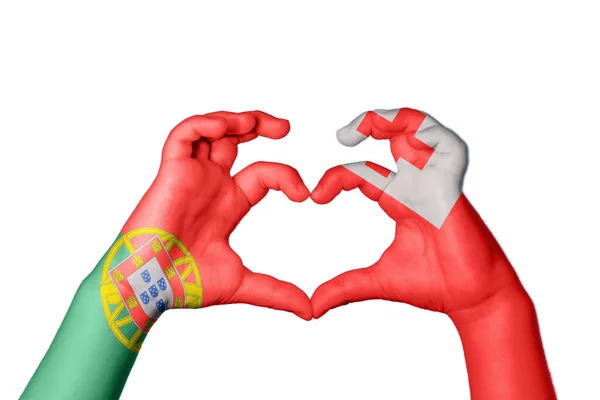 Portugal Tonga Heart Hand Gesture Making Heart Clipping Path — Stock Photo, Image
