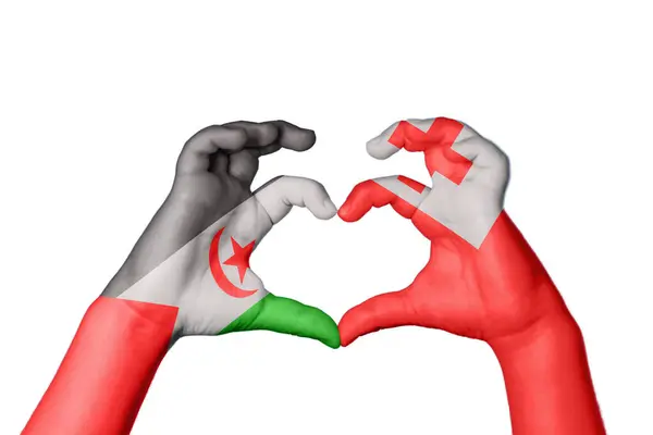 Sahrawi Αραβική Λαϊκή Δημοκρατία Τόνγκα Καρδιά Χέρι Χειρονομία Κάνοντας Καρδιά — Φωτογραφία Αρχείου