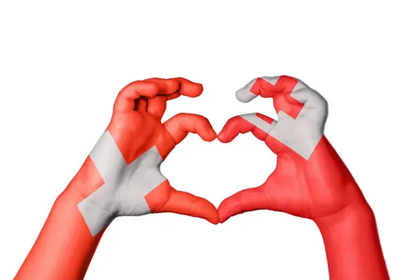 Switzerland Tonga Heart Hand Gesture Making Heart Clipping Path — Stock Photo, Image