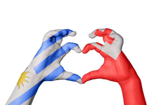 Uruguay Tonga Heart Hand Gesture Making Heart Clipping Path — Stock Photo, Image
