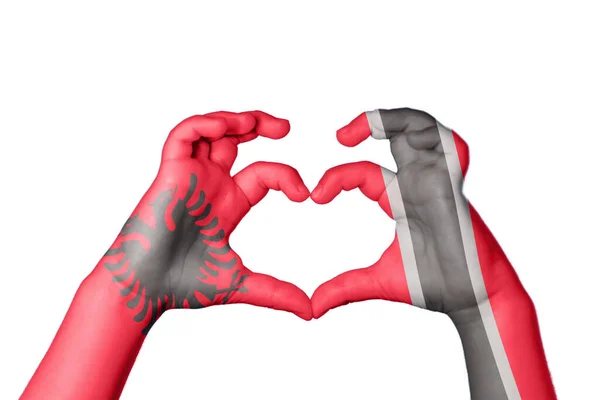 Albania Trinidad Tobago Heart Hand Gesture Making Heart Clipping Path — Stock Photo, Image