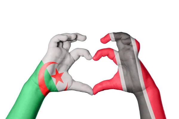 Algeria Trinidad Tobago Heart Hand Gesture Making Heart Clipping Path — Stock Photo, Image