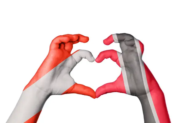 Austria Trinidad Tobago Heart Hand Gesture Making Heart Clipping Path — Stock Photo, Image