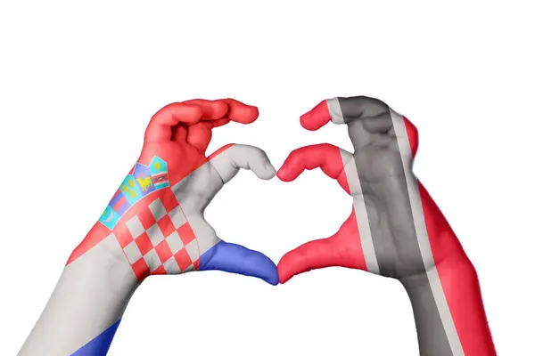 Kroatien Trinidad Och Tobago Hjärta Hand Gest Att Göra Hjärta — Stockfoto