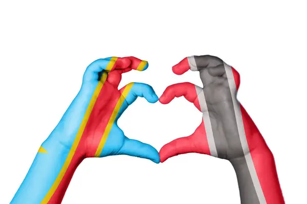 Democratic Republic Congo Trinidad Tobago Heart Hand Gesture Making Heart — Stock Photo, Image