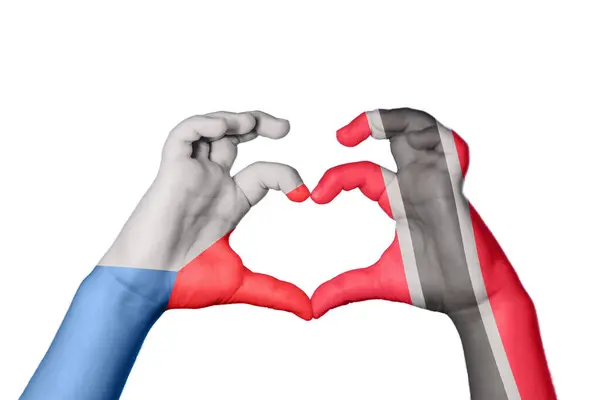 Czech Republic Trinidad Tobago Heart Hand Gesture Making Heart Clipping — Stock Photo, Image
