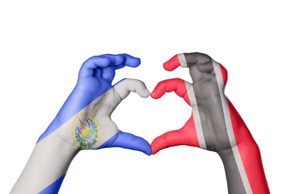 Σαλβαδόρ Τρινιντάντ Και Τομπάγκο Καρδιά Χέρι Χειρονομία Κάνοντας Καρδιά Ψαλιδίζοντας — Φωτογραφία Αρχείου