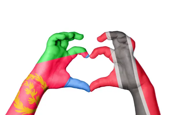 Eritrea Trinidad Tobago Heart Ruční Gesto Srdce Střihací Cesta — Stock fotografie