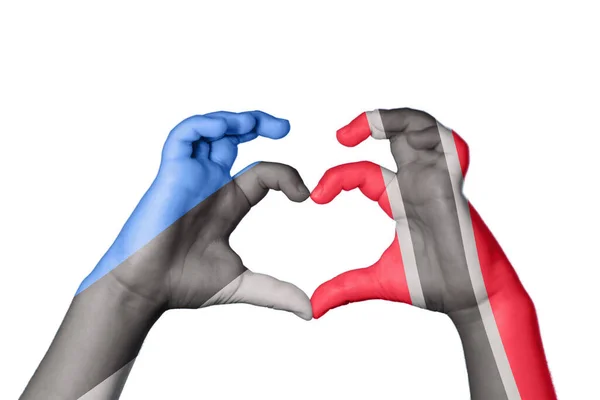 爱沙尼亚特立尼达和多巴哥心脏 手举着手制造心脏 开辟道路 — 图库照片