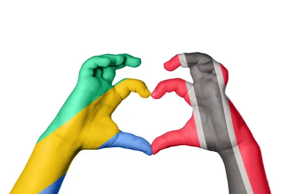 Gabon Trinidad Tobago Heart Hand Gesture Making Heart Clipping Path — Stock Photo, Image