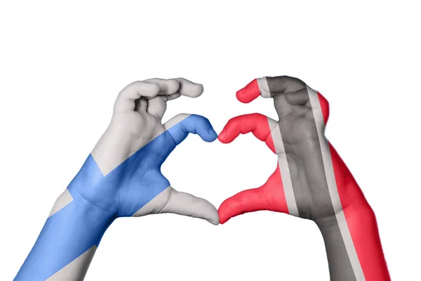 Finland Trinidad Tobago Heart Hand Gesture Making Heart Clipping Path — Stock Photo, Image