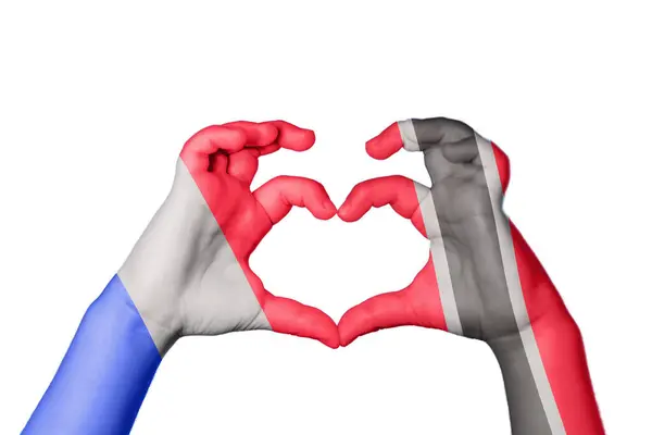 Francie Trinidad Tobago Heart Ruční Gesto Dělat Srdce Ořezávání Cesta — Stock fotografie