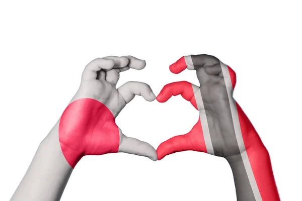 Japán Trinidad Tobago Heart Kézmozdulat Készítés Szív Vágás — Stock Fotó