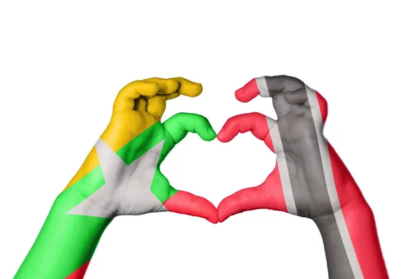 Myanmar Trinidad Tobago Heart Hand Gesture Making Heart Clipping Path — Stock Photo, Image