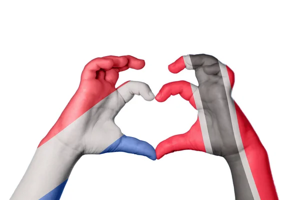 Nederländerna Trinidad Och Tobago Heart Hand Gest Att Göra Hjärta — Stockfoto