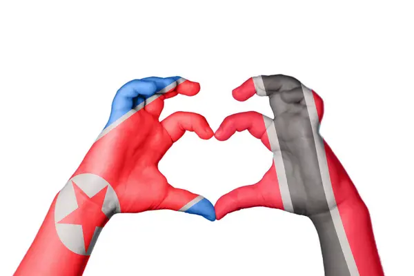Nordkorea Trinidad Och Tobago Heart Hand Gest Att Göra Hjärta — Stockfoto