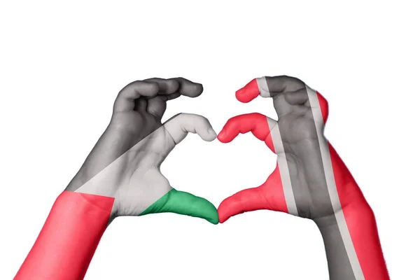 Παλαιστίνη Τρινιντάντ Και Τομπάγκο Καρδιά Χέρι Χειρονομία Κάνοντας Καρδιά Ψαλίδισμα — Φωτογραφία Αρχείου