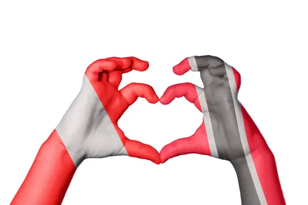Peru Trinidad Tobago Heart Hand Gesture Making Heart Clipping Path — Stock Photo, Image