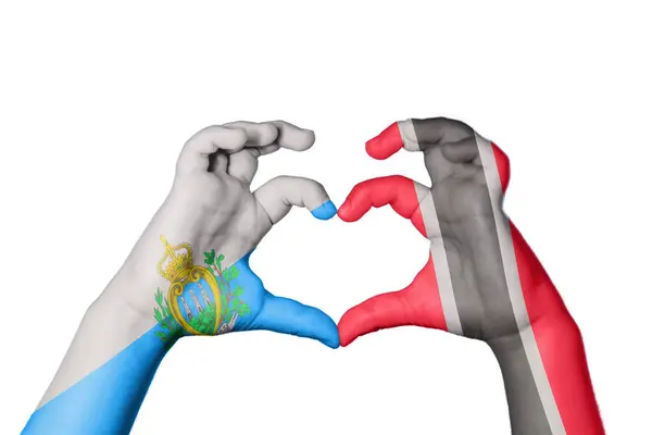 San Marino Τρινιντάντ Και Τομπάγκο Καρδιά Χέρι Χειρονομία Κάνοντας Καρδιά — Φωτογραφία Αρχείου