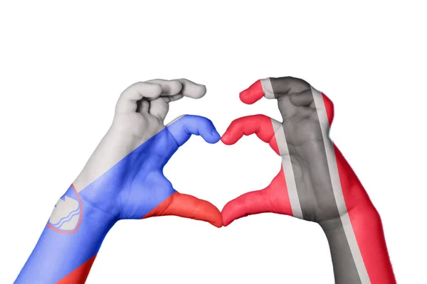 Szlovénia Trinidad Tobago Heart Kézmozdulatok Készítése Szív Vágási Útvonal — Stock Fotó