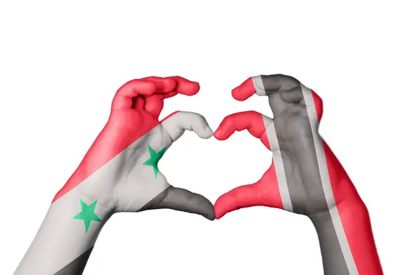 Syrien Trinidad Tobago Heart Hånd Gestus Gør Hjerte Clipping Path - Stock-foto