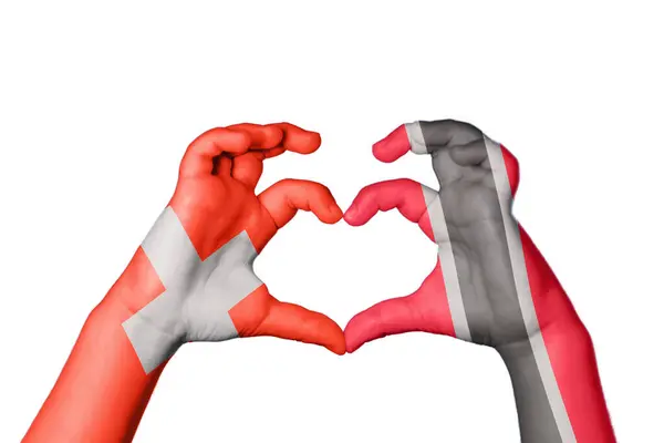 Szwajcaria Trynidad Tobago Serce Ręczny Gest Podejmowania Serca Ścieżka Clipping — Zdjęcie stockowe