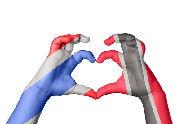 Thailand Trinidad Och Tobago Heart Hand Gest Att Göra Hjärta — Stockfoto