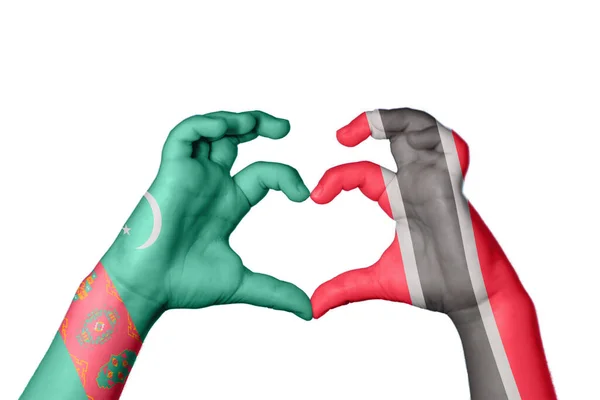 Turkmenistan Trinidad Tobago Heart Hand Gesture Making Heart Clipping Path — Stock Photo, Image