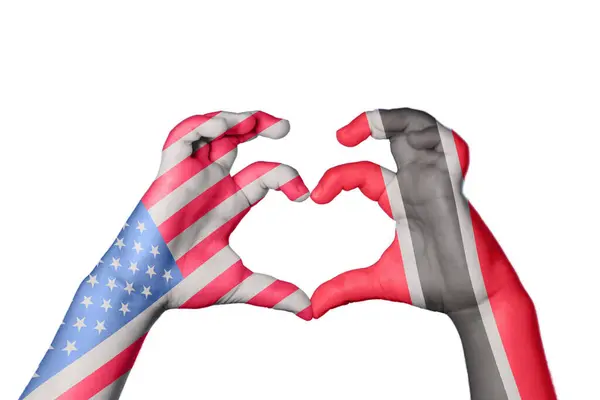 United States Trinidad Tobago Heart Hand Gesture Making Heart Clipping — Stock Photo, Image
