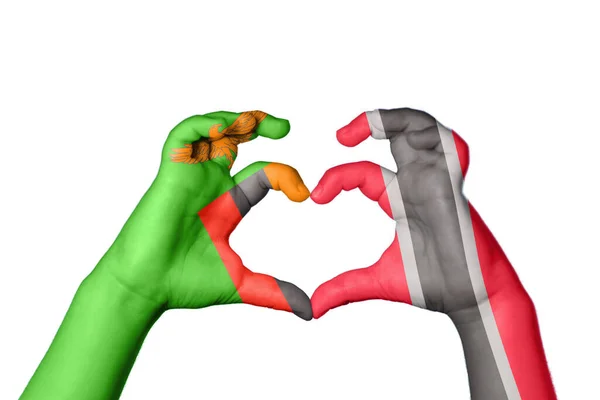 Zambia Trinidad Tobago Heart Hand Gesture Making Heart Clipping Path — Stock Photo, Image