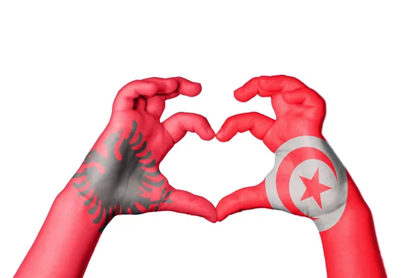 Albânia Tunísia Coração Gesto Mão Fazendo Coração Clipping Path — Fotografia de Stock