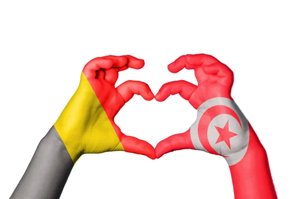Belgia Tunezja Serce Ręki Gestu Podejmowania Serca Ścieżka Clipping — Zdjęcie stockowe