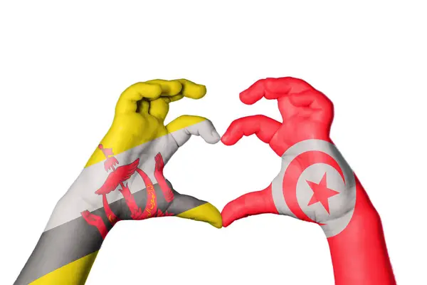 Brunei Tunezja Serce Gest Ręczny Serca Ścieżka Clipping — Zdjęcie stockowe