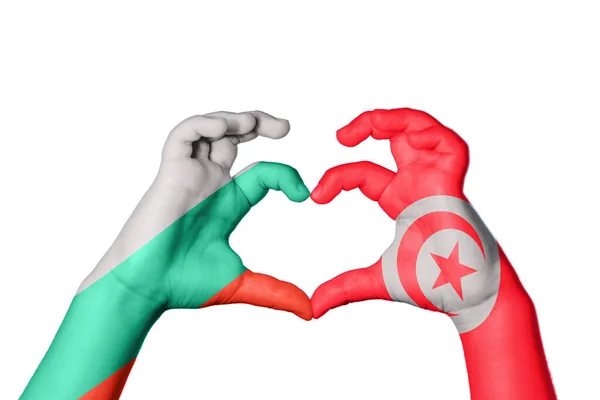 Bulgarie Tunisie Cœur Geste Main Faisant Cœur Sentier Coupure — Photo