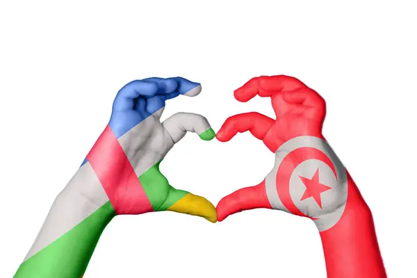 Central African Republic Tunisia Heart Hand Gesture Making Heart Clipping — Stock Photo, Image