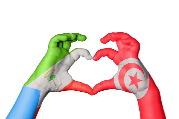 Equatorial Guinea Tunisia Heart Hand Gesture Making Heart Clipping Path — Stock Photo, Image
