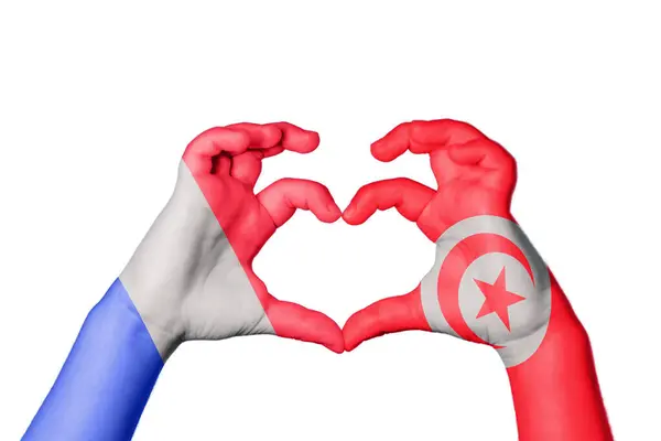Francja Tunezja Serce Ręczny Gest Serca Ścieżka Klipu — Zdjęcie stockowe