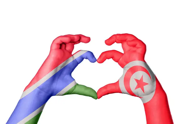 Gambia Tunisia Heart Hand Gesture Making Heart Clipping Path — Stock Photo, Image