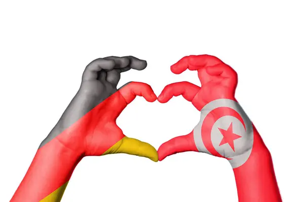 Niemcy Tunezja Serce Ręka Gestem Podejmowania Serca Ścieżka Clipping — Zdjęcie stockowe