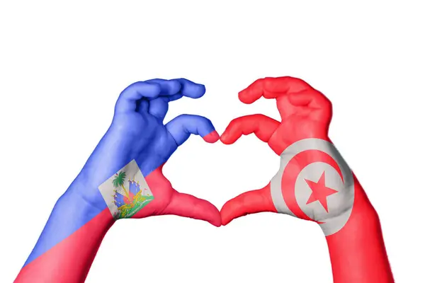 Haiti Tunísia Coração Gesto Mão Fazendo Coração Clipping Path — Fotografia de Stock