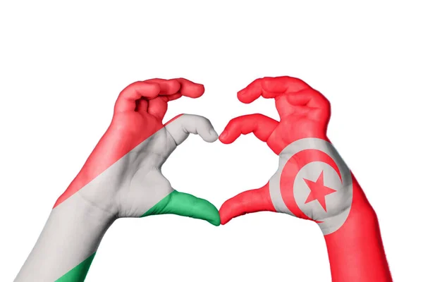Hungary Tunisia Heart Hand Gesture Making Heart Clipping Path — Stock Photo, Image
