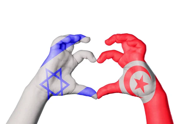 Israel Tunísia Coração Gesto Mão Fazendo Coração Caminho Recorte — Fotografia de Stock