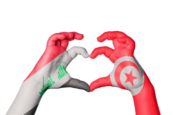 Iraq Tunisia Heart Hand Gesture Making Heart Clipping Path — Stock Photo, Image