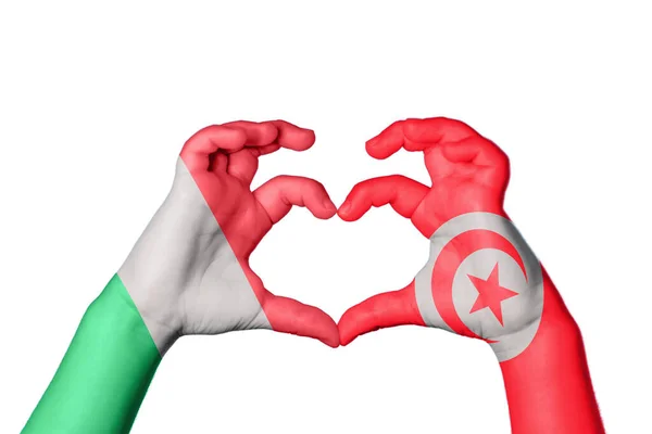 Italy Tunisia Heart Hand Gesture Making Heart Clipping Path — Stock Photo, Image