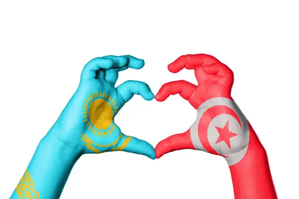 Kazachstan Tunezja Serce Gest Ręczny Serca Ścieżka Klipu — Zdjęcie stockowe