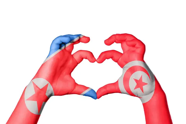 Coreia Norte Tunísia Coração Gesto Mão Fazendo Coração Clipping Path — Fotografia de Stock