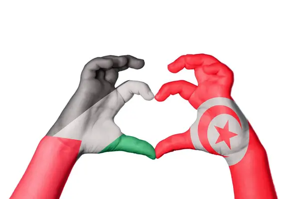 Palestine Tunisia Heart Hand Gesture Making Heart Clipping Path — Stock Photo, Image