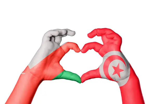 Oman Tunisia Heart Hand Gesture Making Heart Clipping Path — Stock Photo, Image