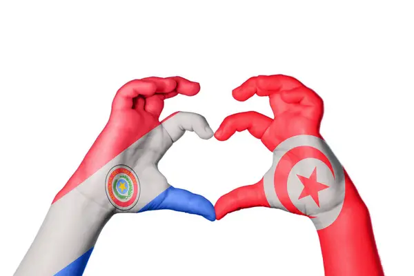 Paragwaj Tunezja Serce Ręki Gest Podejmowania Serca Ścieżka Clipping — Zdjęcie stockowe