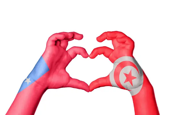 Samoa Tunisia Heart Hand Gesture Making Heart Clipping Path — Stock Photo, Image